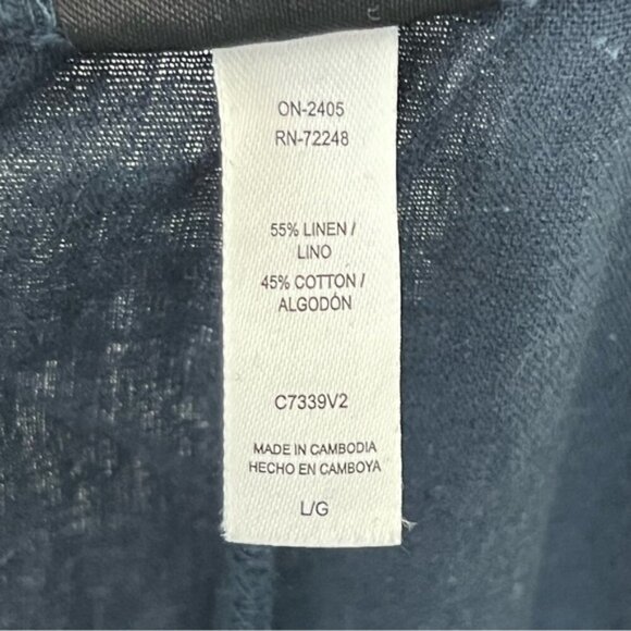 Felina Blue wide leg cropped Linen Cotton Blend Pull On Pant Lagenlook SZ Large - Picture 8 of 12